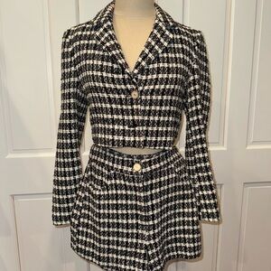 Zara Black and White Tweed Blazer